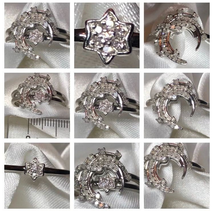 Womans Diamonds Moon Star Ring Silver 925 Platinum Overlay Brand new 