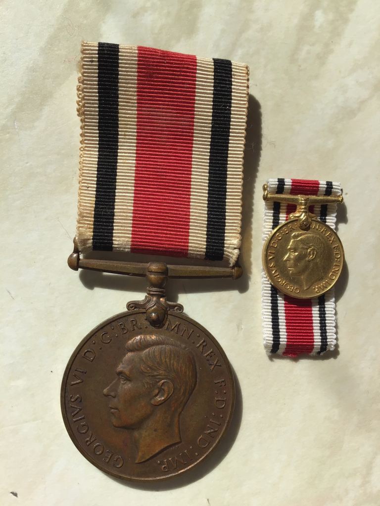 King George 6th  special police constabulary long service medal + miniature medal ;uncleaned