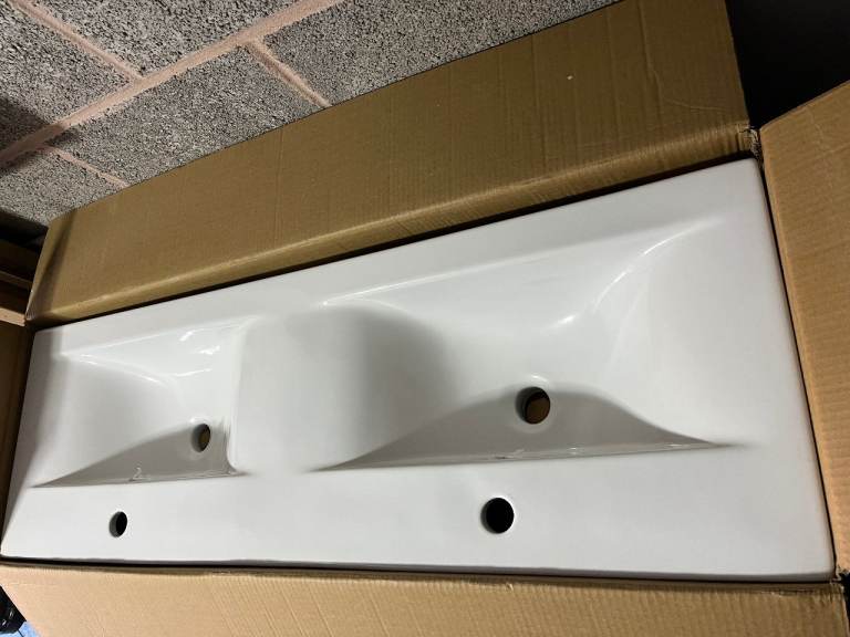Brand New in box - White Ceramic Double sink - 1200 x 390 x 175