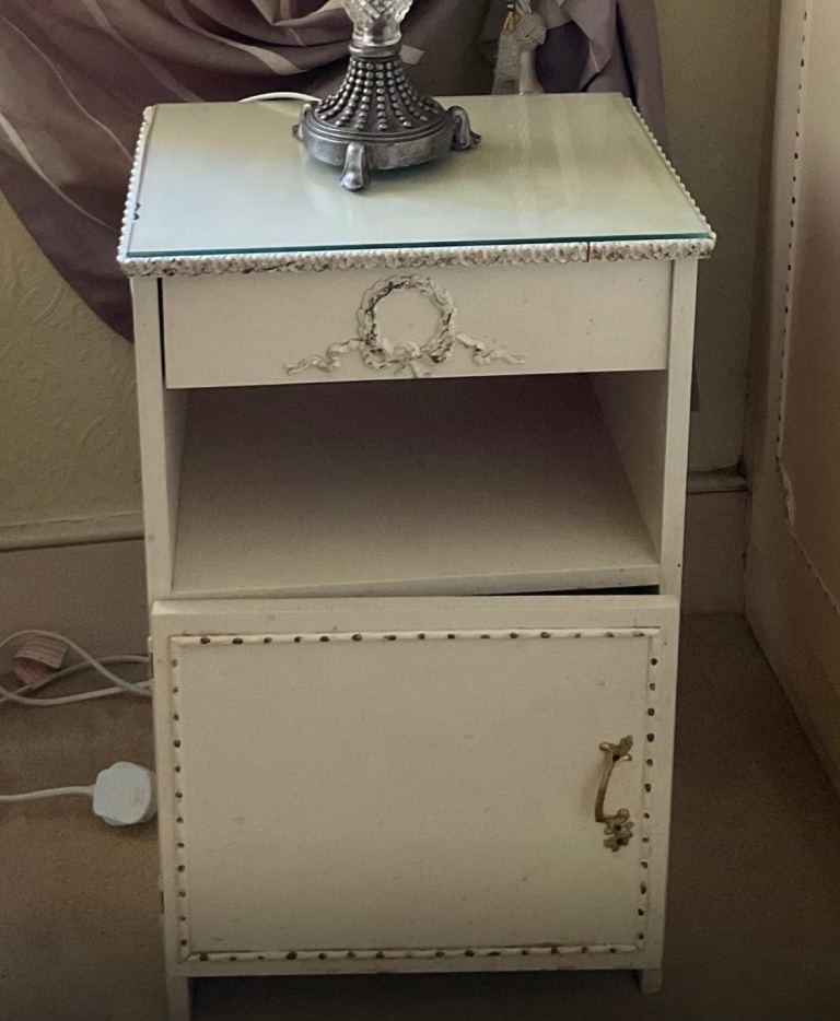 French style vintage ivory bedside cabinets x 2 @
