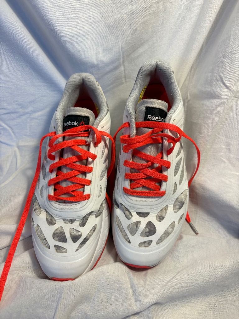 Reebok Les Mills Trainers – White with Orange Laces, Good Condition