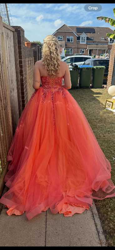 Stunning Orange / coral Prom Dress – Strapless, Worn Once