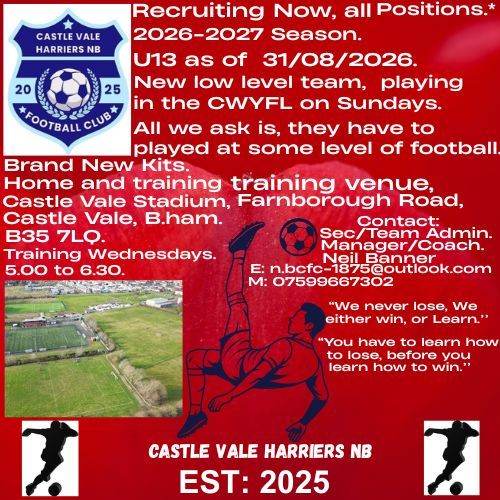 Players Wanted.  U13  2026-2027 Season.   All Positions.*