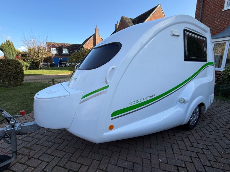 Go Pod mini 2 berth caravan compact lightweight easy to tow fridge microwave hob