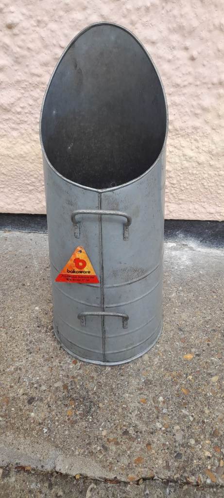 Metal Coal Hod / Scuttle - Grey, galvanised 22 inch tall wide necked used but good condition