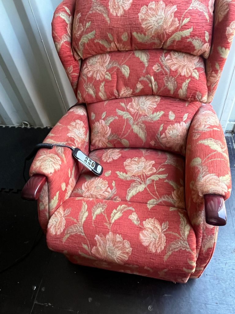 Red Floral Recliner Armchair with Remote Control