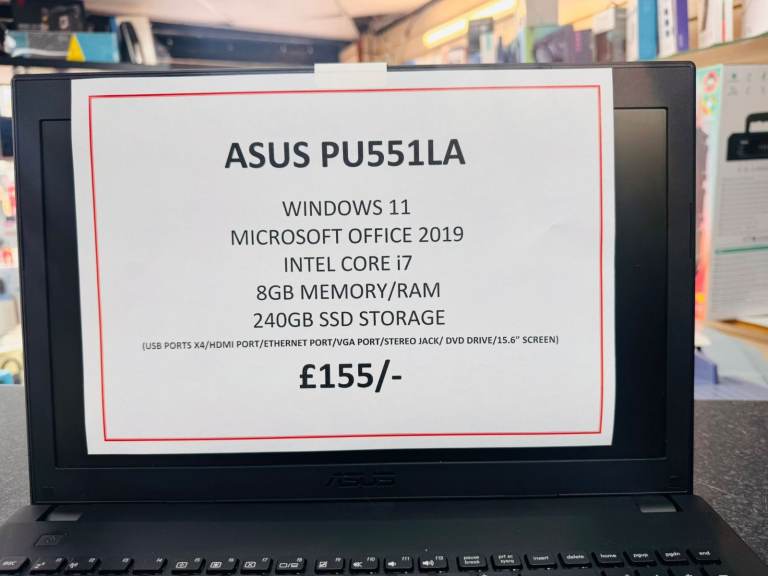 ASUS PU551LA 15.6" Laptop – Intel Core i7 | 240GB SSD | 8GB RAM | Windows 11