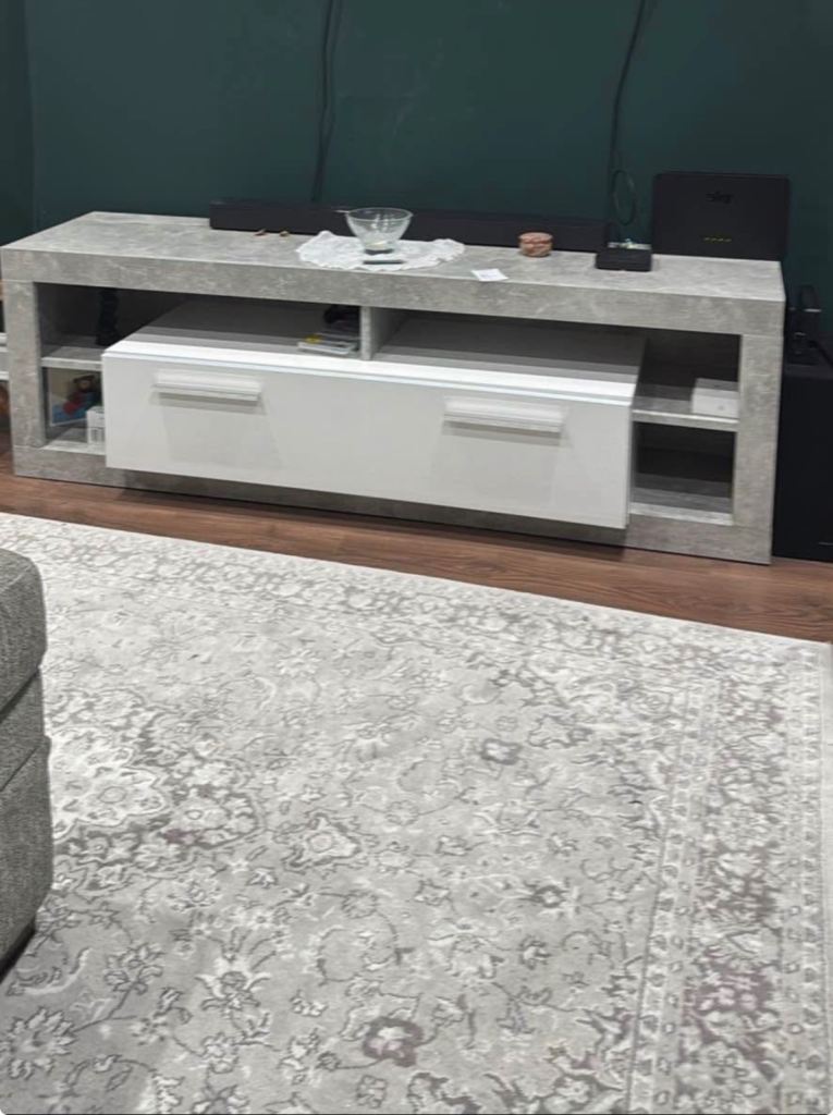 Grey and White TV Unit with Storage Drawer – like new condition