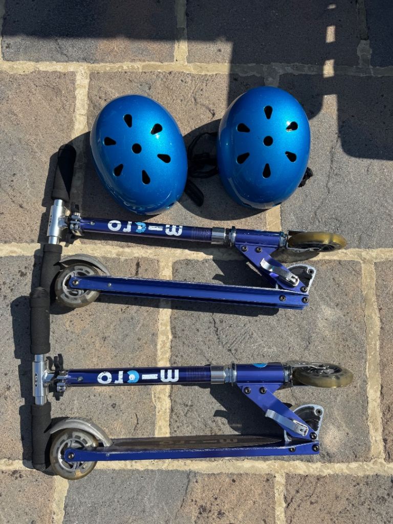 Micro Scooter with Matching Blue Helmet – Good Condition but signs of wear and tear