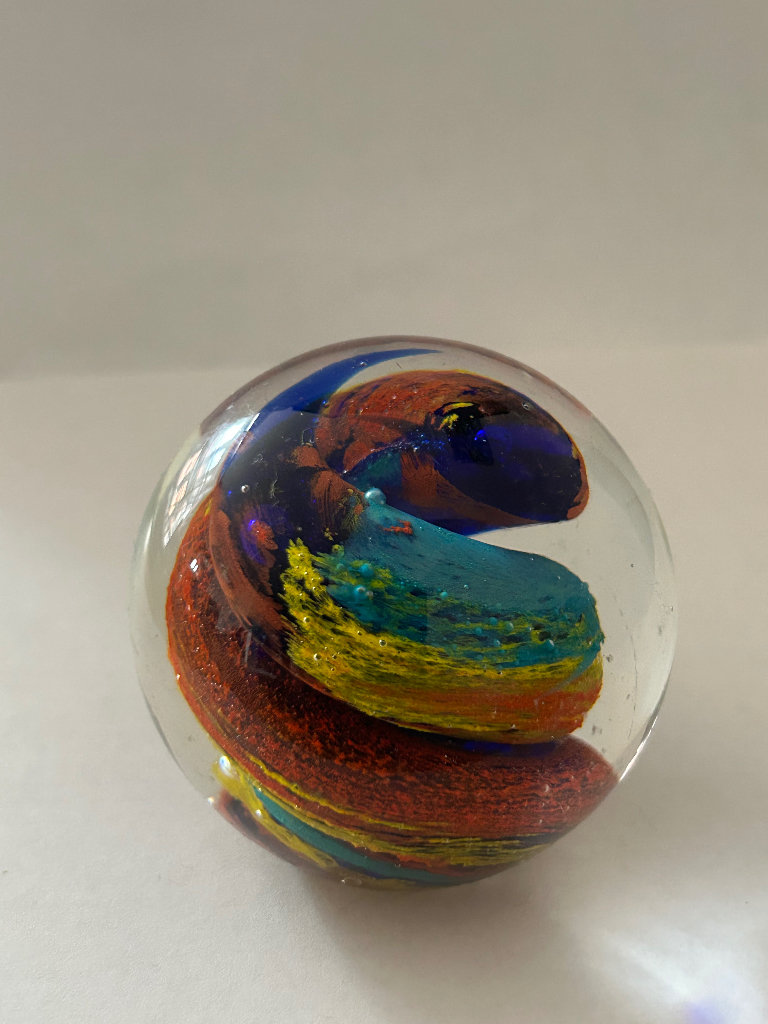 Vintage Handmade Art Glass Paperweight Colourful Marble Swirl 7cm