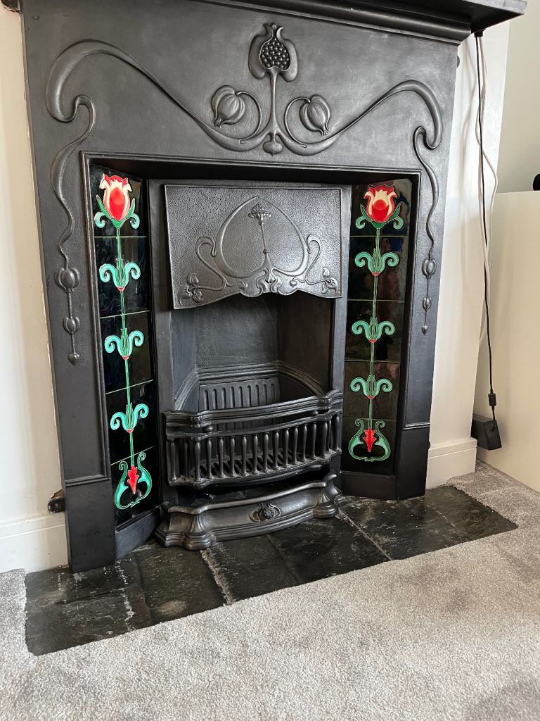 Cast Iron Gallery Reproduction Art Nouveau Edwardian Fire Place 