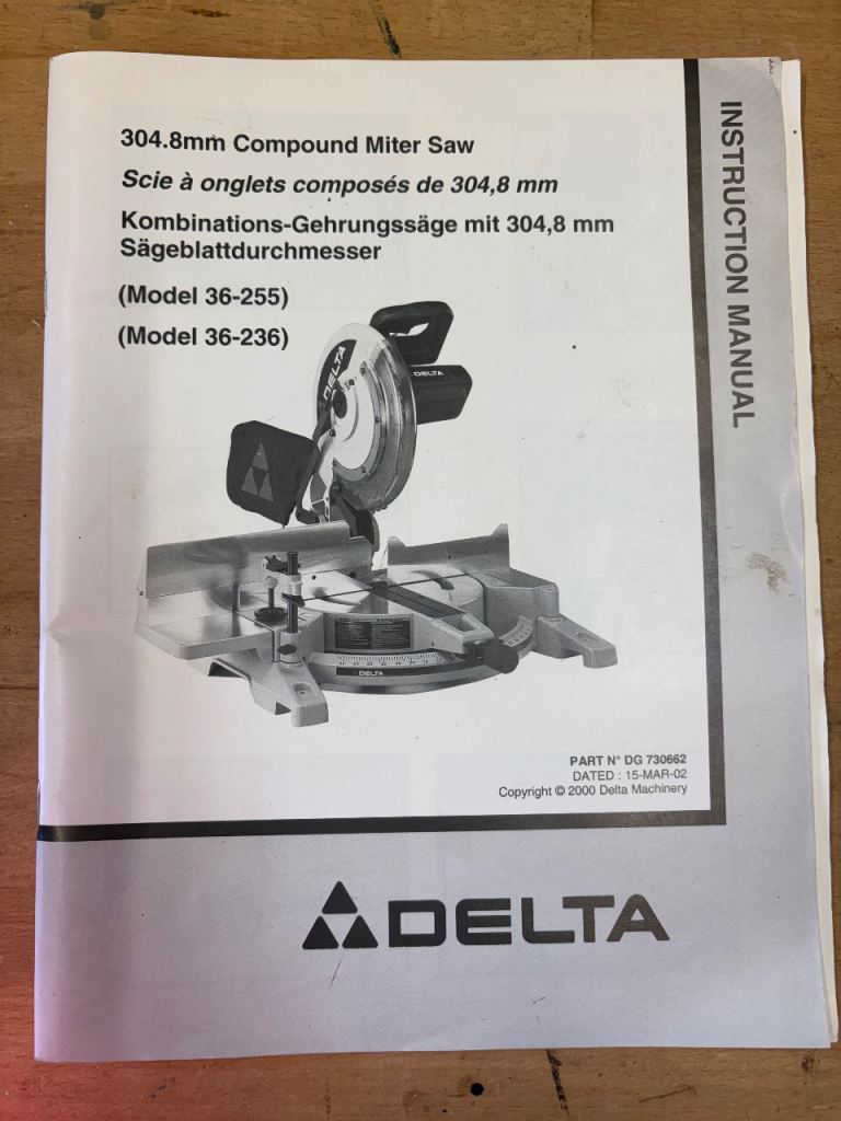 Delta 12 inch (305mm) Compound Mitre Saw Model 36-255