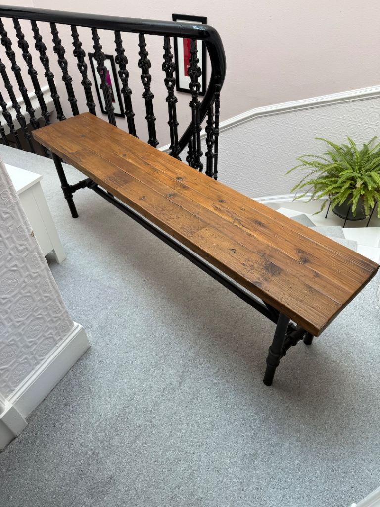 Solid Wood Bench with Black Metal Industrial Legs