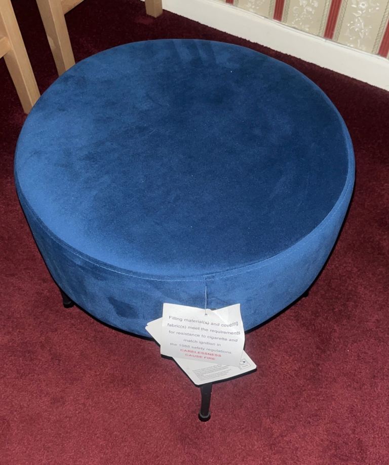  Blue Velvet footStool with Metal Legs