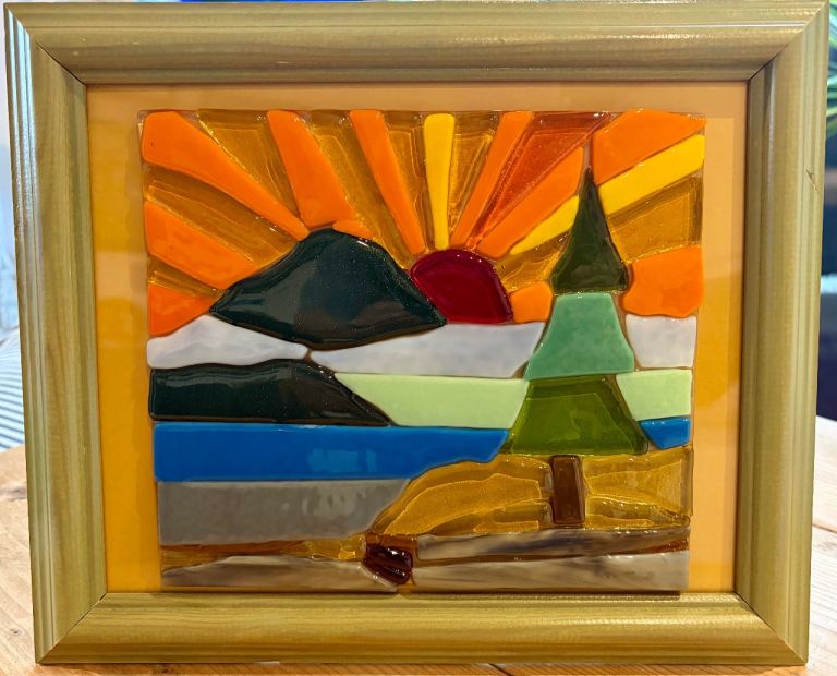 Fused Glass Art – 31 × 24 cm – Framed Landscape