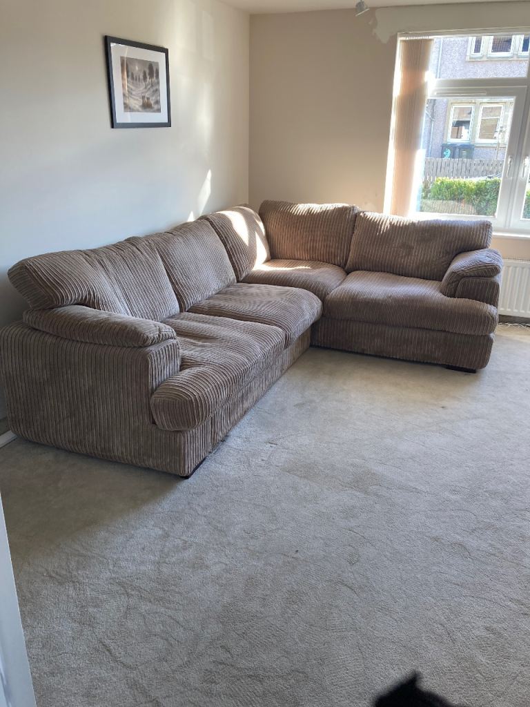 Comfy Corduroy Corner Sofa – Brown, Good Condition