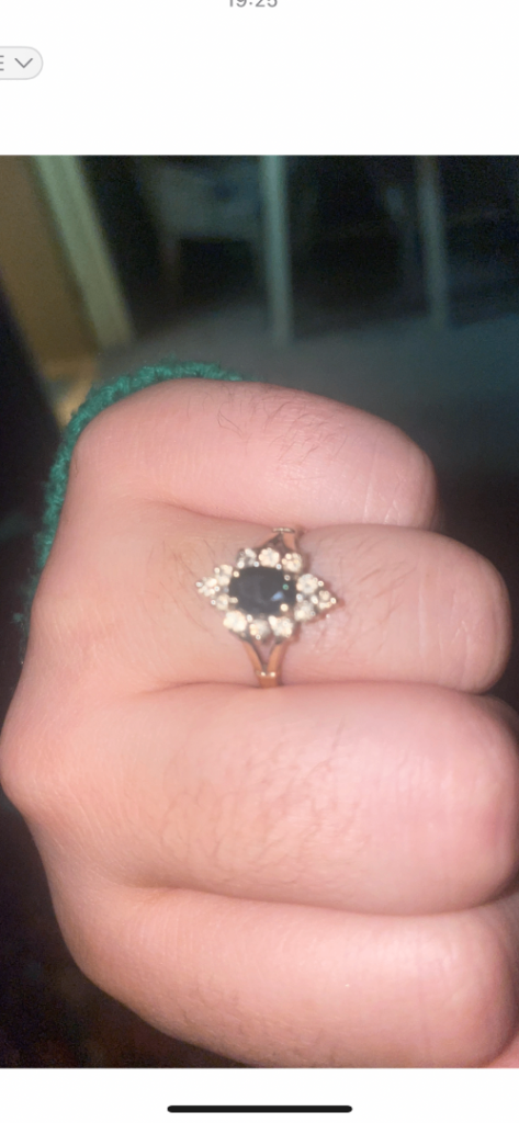 Gold and Sapphire Marquise engagement ring