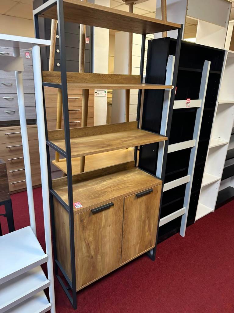 Industrial Style Bookshelf with Storage Cabinet 