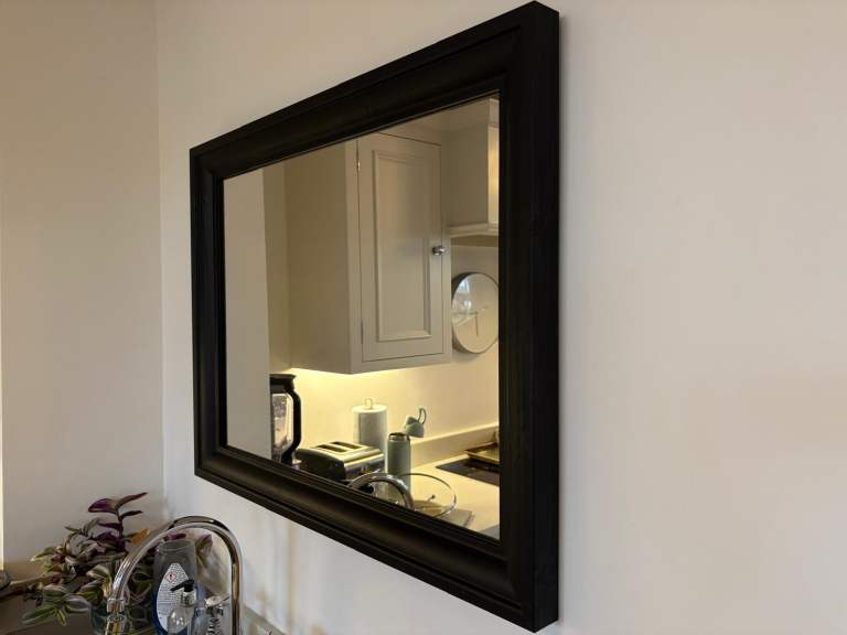 Large Black Framed Wall Mirror – Good Condition