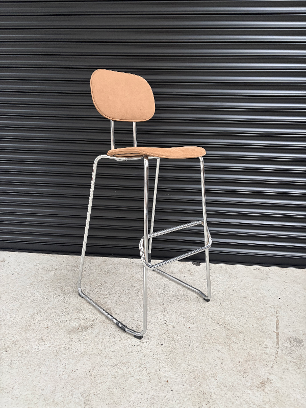 Modern Tan Bar Stool with Chrome Frame