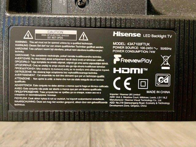 Hisense 43 inch TV 43A7100FTUK