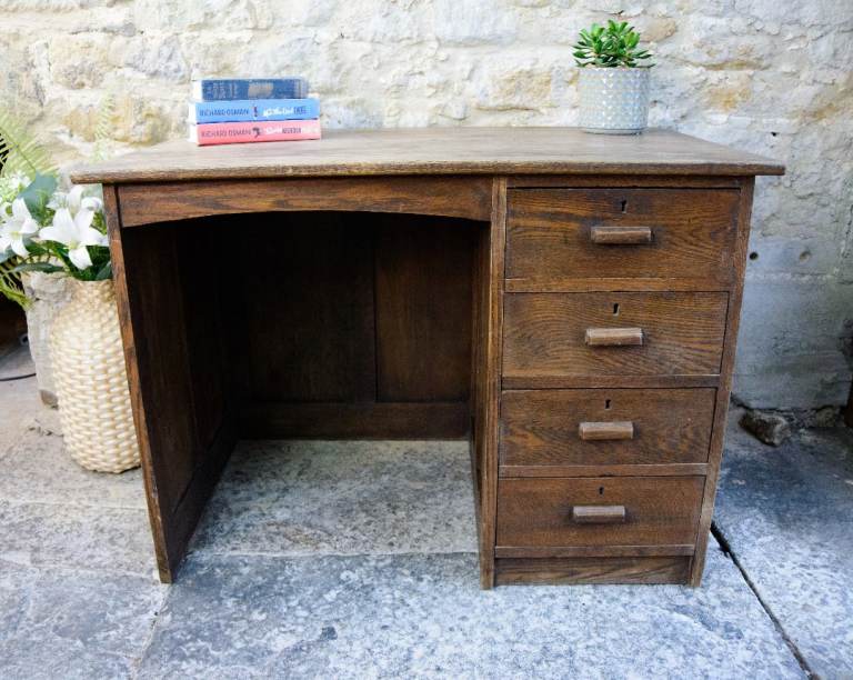 Antique Oak Kneehole Desk - Single Pedestal - 1920s 1930s
