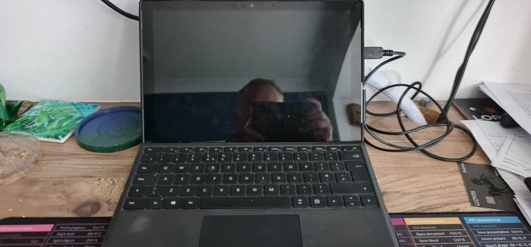 Windows Surface Pro 7 with keyboard and case.