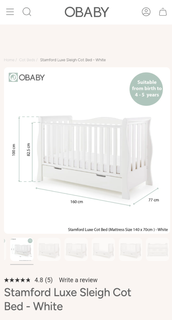 Twin Obaby Stamford Luxe Cotbeds (birth to 5 years) with Obaby mattresses 