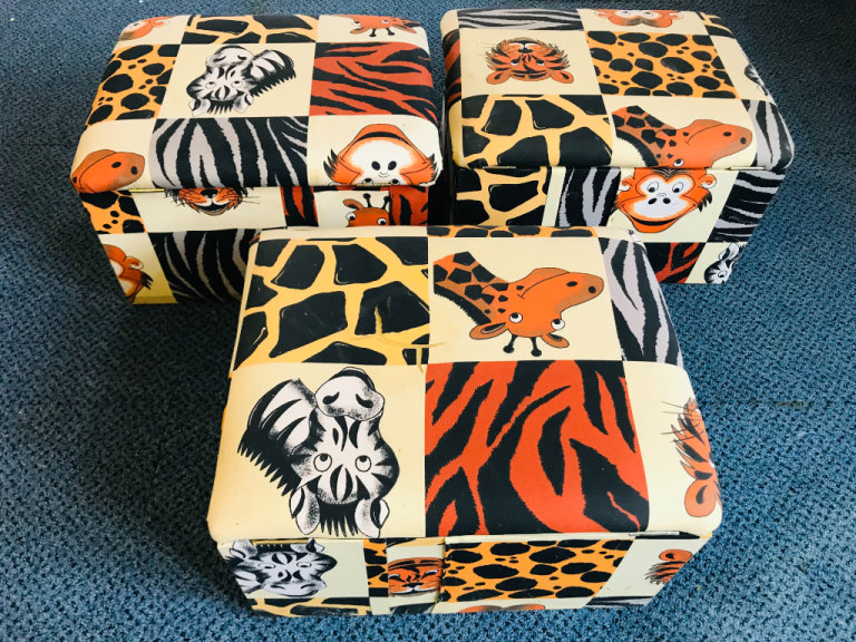 ANIMAL PRINT SAFARI TIGER ZEBRA ETC PADDED SMALL TOY STORAGE BOXES X 3