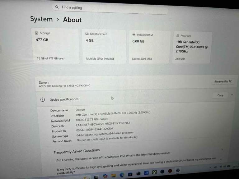 ASUS TUF F15 144Hz Full HD Gaming Laptop  