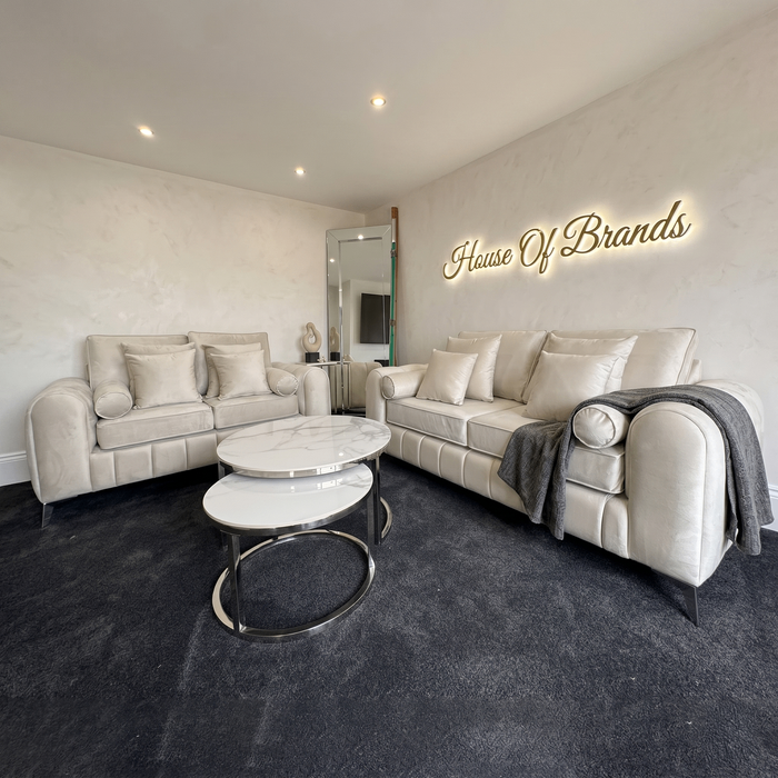 Cream Velvet Sofa Set – New Condition, 2 Pieces