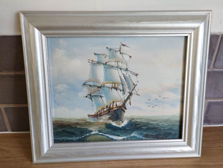 K Dossi Nautical oil painting. Original signed. Vgc.