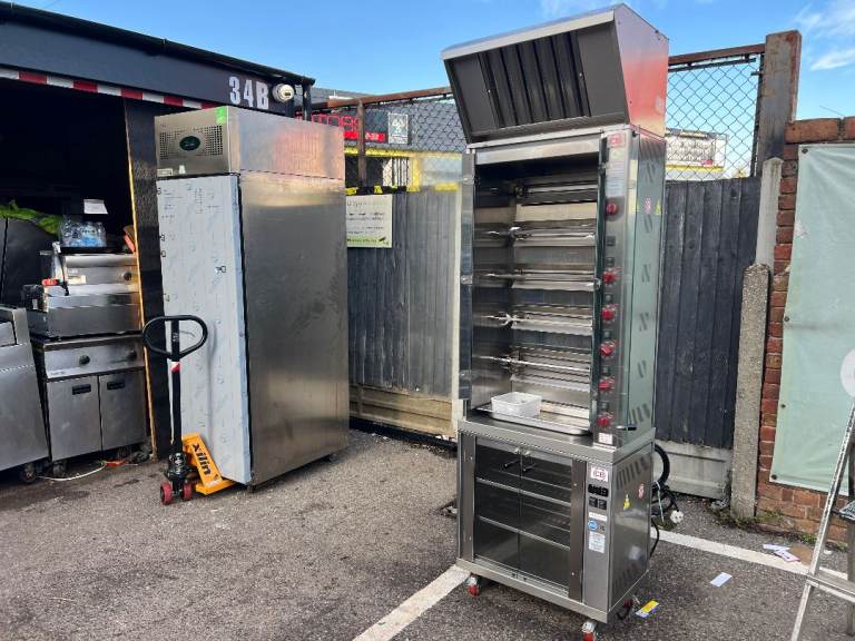 12 CHICKEN ROTTISSERIE MACHINE +CANOPY + UNDER HOT HOLDING CABINET CATERING COMMERCIAL KITCHEN 