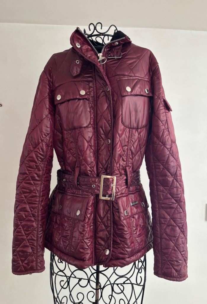 Barbour -Burgundy Quilted Belted Jacket - Size UK-10