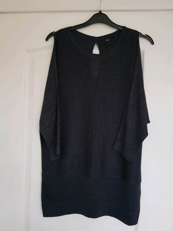 Navy Blue/Silver Sparkly Cold Shoulder Top by Next. Size 12