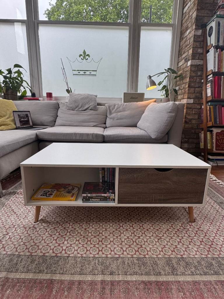 Modern White and Wood Coffee Table with Storage