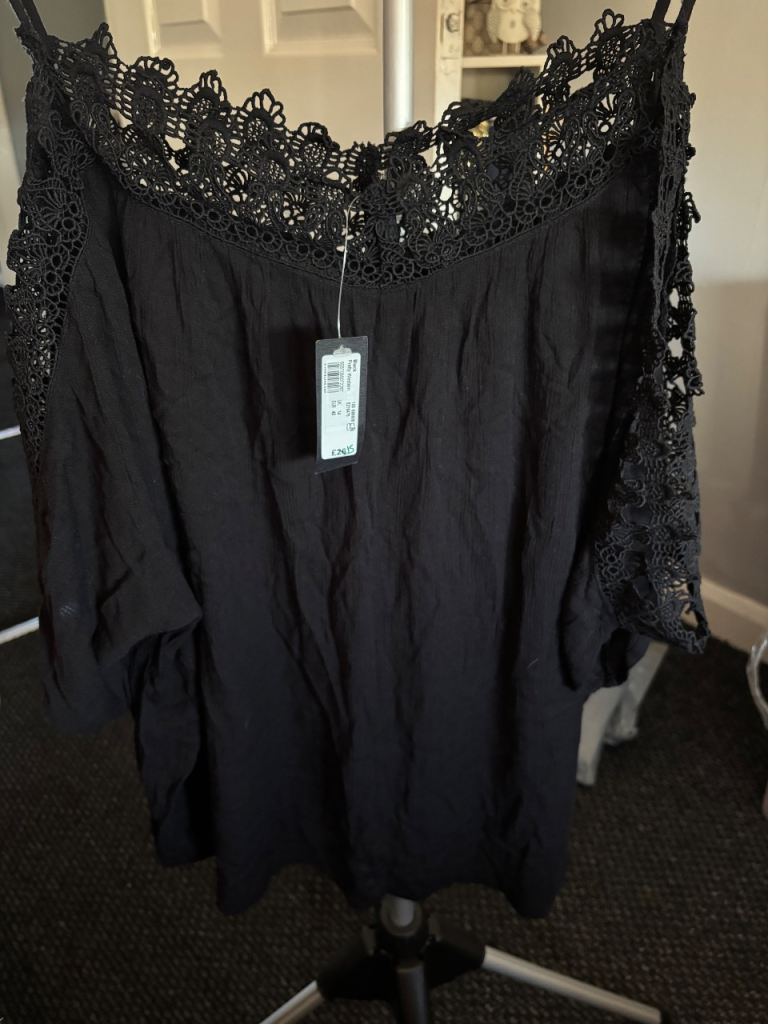 River Island Black Lace Detail Top – Brand New with Tags