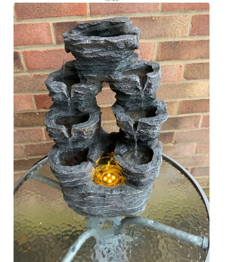 image for Garden Water Feature. Electric. 18” X 10” Lights Up. Resin Used. Good.