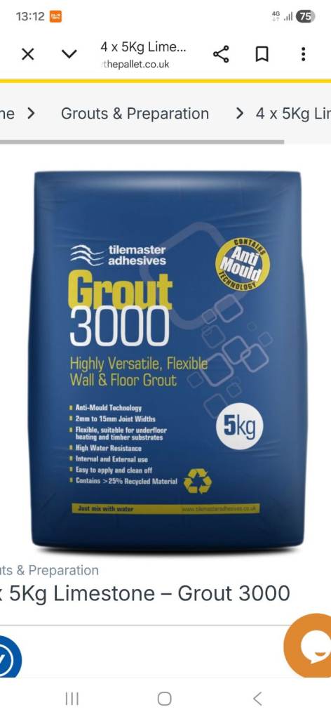 GROUT TILE .kitchen.bathroom Grout 3000 x5....5kg bags  limestone