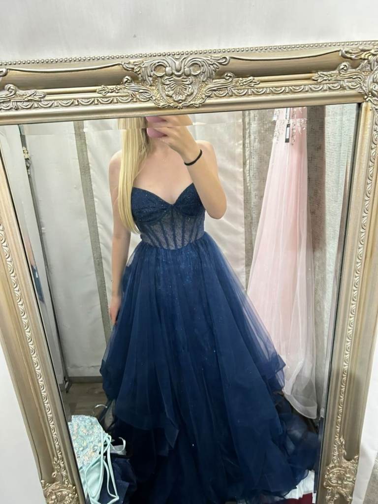 Navy Blue Sparkly Princess Dress Corset Back, Unworn