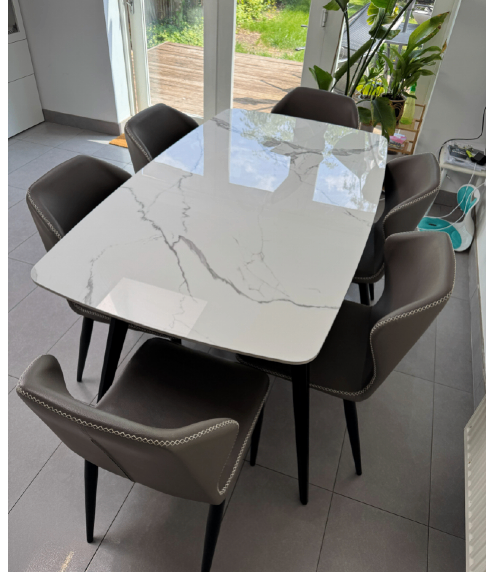 Modern Dining Table with 6 Chairs - Grey/White Marble Effect