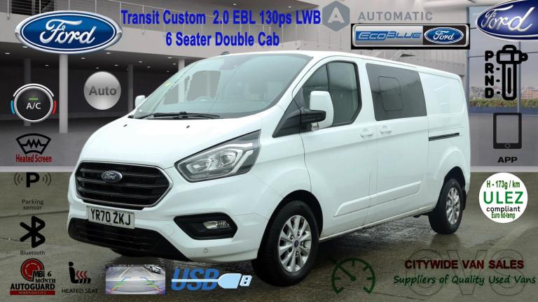 2021 Ford Transit Custom 2.0 EcoBlue 130ps Low Roof 6 Seater D/Cab Limited Van Automatic PANEL VA...