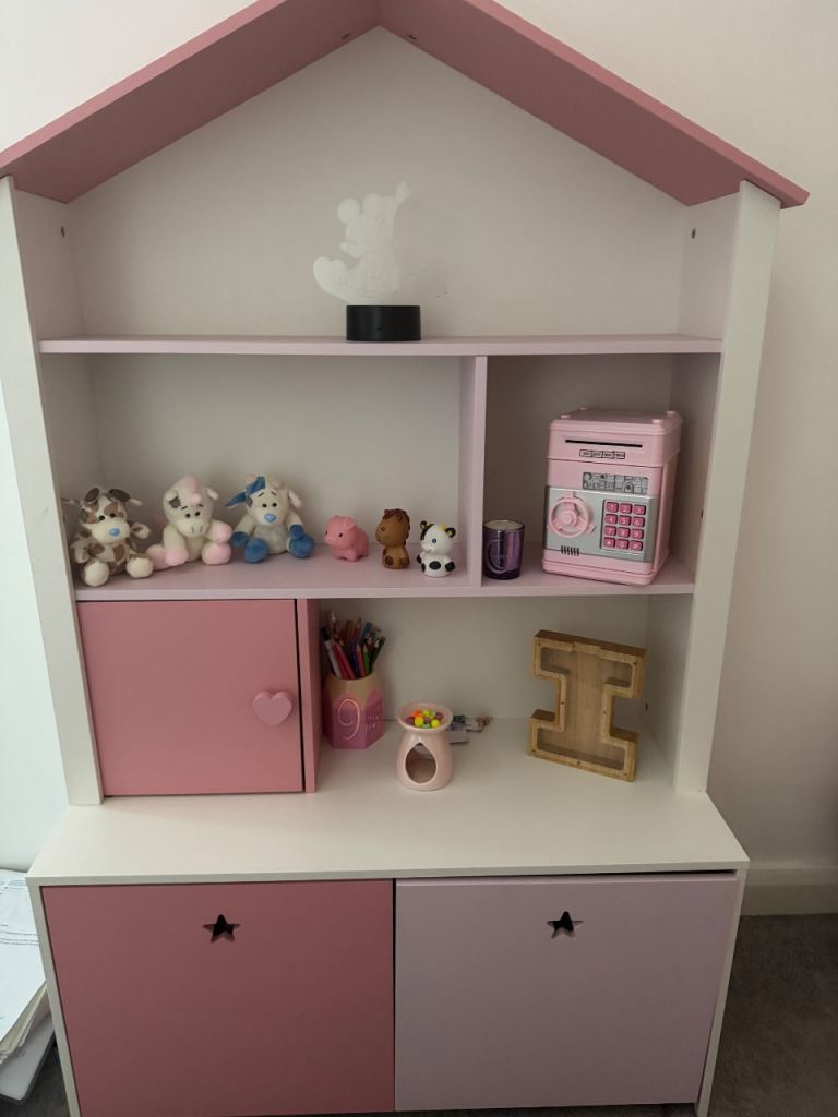 Children's White & Pink Dollhouse Style Storage Unit