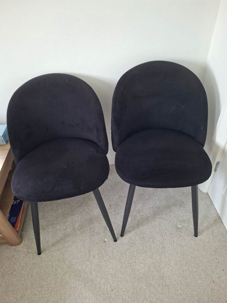 Pair of Black Fabric Dining Chairs – Good Condition