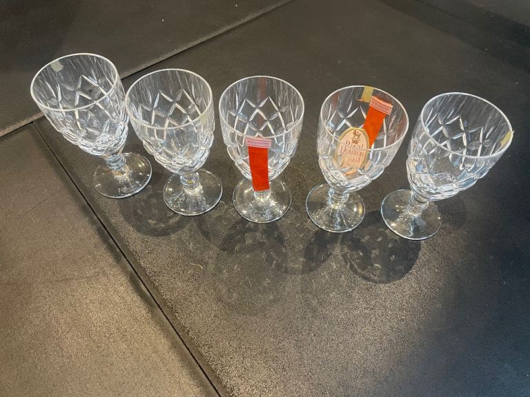 Royal Doulton Crystal Sherry Glasses x 5