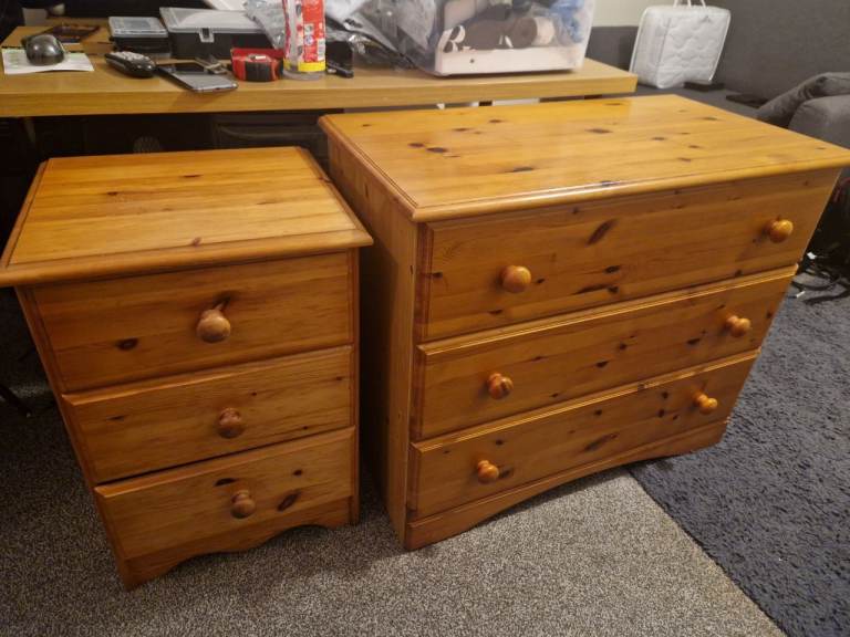 image for Pine chest of drawers with bedside table