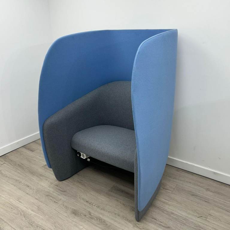 Boss Design Mango Single-Person Pod – Power Module, High Back & Sides, Blue / Grey Fabric