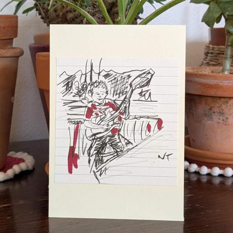 Hand Drawn Illustration Original Sketch Drawing 'Boy Playing His Guitar'   