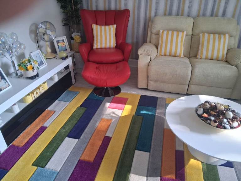 Comfy Red Swivel Armchair - Fabric, Good Condition