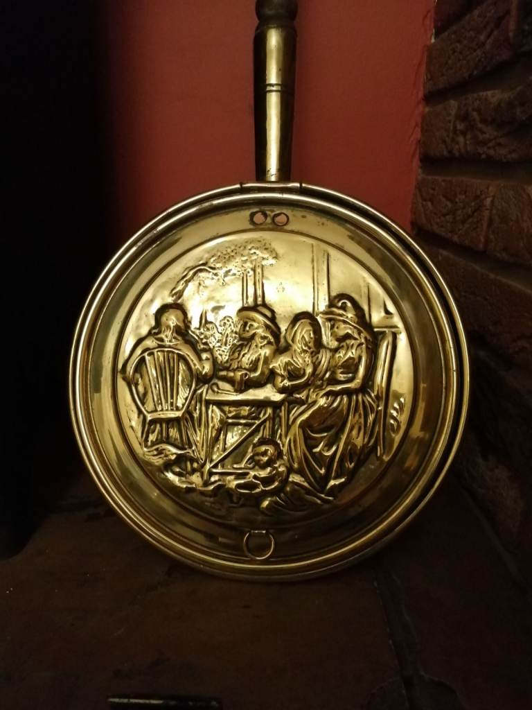 image for Vintage Embossed Brass Bed Warmer 